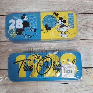 Disney Mickey Mouse 1928 Blue/Yellow Tin Pencil Case - NEW